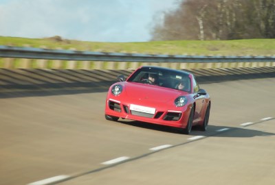 Red Porsche on High Speed Bowl at Millbrook