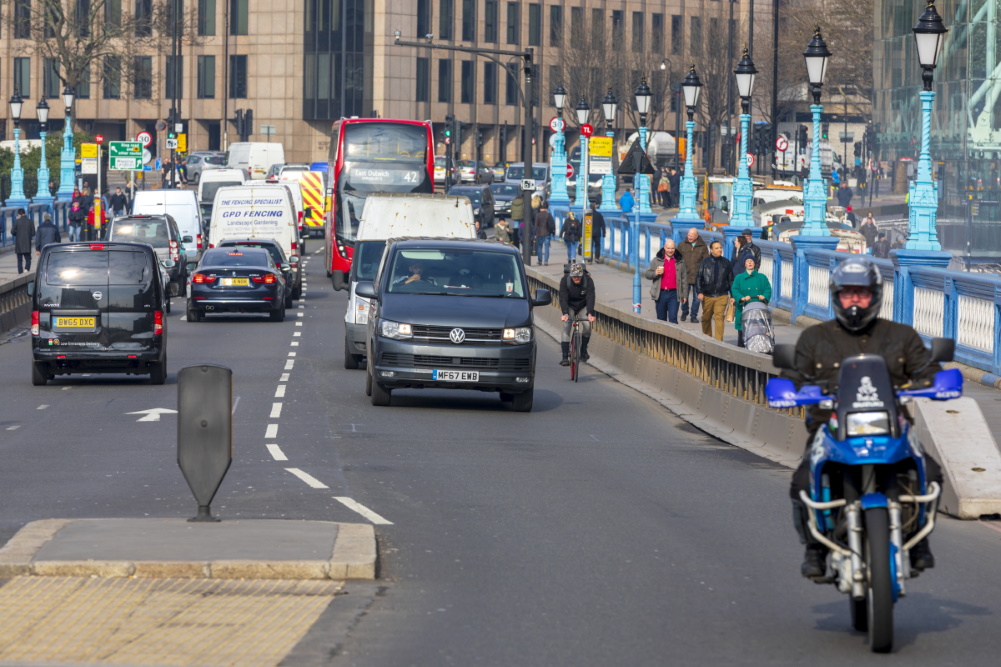 Driving in busy London traffic